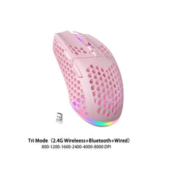 Wireless/Wired Gaming E-sports Mouse Ultralight Honeycomb Shell RGB Backlit Adjustable 12800DPI Ergonomic Gamer Mice - Pink Wireless
