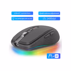 BT5.1 Dual-mode Wireless Mouse Computer Gaming Mice Ergonomic Design 2400 DPI Mute RGB Gaming Mouse for Laptop Computer - black