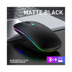 Femoro Bluetooth Wireless Mouse Portable Mobile Office Mouse Silent Ergonomic Mouse with Backlight for Laptop PC iPad Mac - LED Black