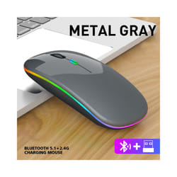 Femoro Bluetooth Wireless Mouse Portable Mobile Office Mouse Silent Ergonomic Mouse with Backlight for Laptop PC iPad Mac - LED Grey