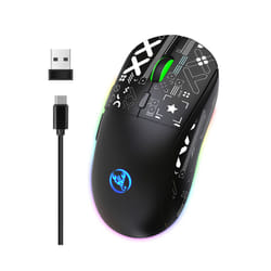 hxsj T90 Wireless Mechanical Mouse RGB Gaming Mouse Ergonomic 10 Million Keystroke 3600DPI Mouse 11 RGB Lighting Modes Mice - black
