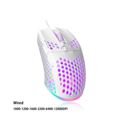 Wireless/Wired Gaming E-sports Mouse Ultralight Honeycomb Shell RGB Backlit Adjustable 12800DPI Ergonomic Gamer Mice - White Wired