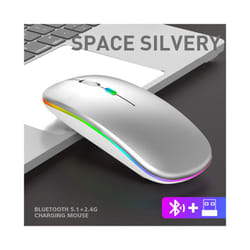Femoro Bluetooth Wireless Mouse Portable Mobile Office Mouse Silent Ergonomic Mouse with Backlight for Laptop PC iPad Mac - LED Silvery