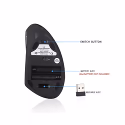 Wireless Left Handed Ergonomic Wireless Vertical Mouse  800/1200/1600 DPI 5 Buttons for Laptop Desktop PC Macbook - 2.4ghz-black