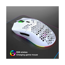 Wireless Charge Mouse RGB Luminous Ultralight Honeycomb Mouse Movement Speed 3600 6 D Game Mice For Laptop PC Gamer - White