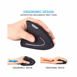 Wireless Left Hand Vertical Mouse Ergonomic Gaming Mouse 1600DPI USB Optical Mice Mause For Computer Laptop PC - Black