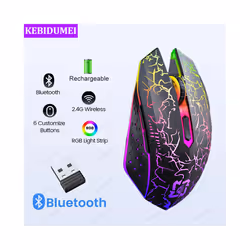RGB Gaming Mouse Bluetooth Mouse Wireless Mouse Ergonomic 1600DPI 6 Mute Buttons Mouse For MacBook Tablet Laptops Computer - 2.4G BT Black