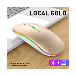 Femoro Bluetooth Wireless Mouse Portable Mobile Office Mouse Silent Ergonomic Mouse with Backlight for Laptop PC iPad Mac - LED Gold