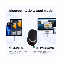 Bluetooth Wireless Mouse LED Gaming Mouse Silent Mouse Rechargeable Mouse 800-1200-1600 DPI Mouse Mic for PC Laptop Macbook - Wireless LED Black