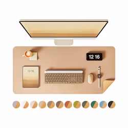 Double-Sided Desk Pad, Leather Desk Mat, Eco Cork Desk Pad Protector,Large Mouse Pad,Waterproof Desk Blotter for Office/Home - Apricot cork, 60x35 cm