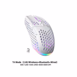 Wireless/Wired Gaming E-sports Mouse Ultralight Honeycomb Shell RGB Backlit Adjustable 12800DPI Ergonomic Gamer Mice - White  ...