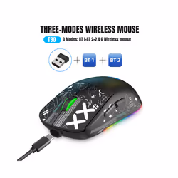 3 Modes Bluetooth Gaming Mouse Rechargeable USB Wireless RGB Backlight Mouse for iPad Tablet Laptop Computer - black