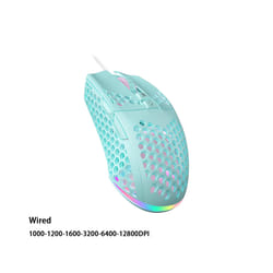 Wireless/Wired Gaming E-sports Mouse Ultralight Honeycomb Shell RGB Backlit Adjustable 12800DPI Ergonomic Gamer Mice - Green Wired