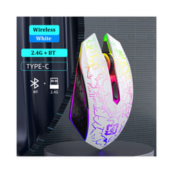 RGB Gaming Mouse Bluetooth Mouse Wireless Mouse Ergonomic 1600DPI 6 Mute Buttons Mouse For MacBook Tablet Laptops Computer - 2.4G BT White