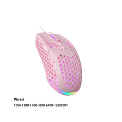 Wireless/Wired Gaming E-sports Mouse Ultralight Honeycomb Shell RGB Backlit Adjustable 12800DPI Ergonomic Gamer Mice - Pink Wired