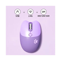 Mofii Cute Cat Wireless Mouse, USB Receiver Plug and Play, 3 Adjustable DPI, Compatible with Laptop,PC, Computer - M3 Purple Color