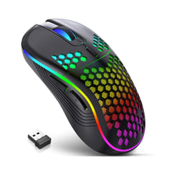 Wireless Gaming Mouse RGB Lighting Charging Mouse with Adjustable DPI Ergonomic Honeycomb Design for Desktop Laptop - Black