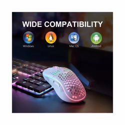 Wireless Gaming Mouse RGB Lighting Charging Mouse with Adjustable DPI Ergonomic Honeycomb Design for Desktop Laptop - Black