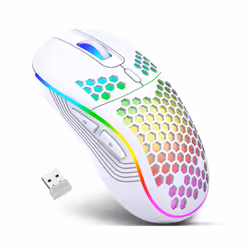 Wireless Gaming Mouse RGB Lighting Charging Mouse with Adjustable DPI Ergonomic Honeycomb Design for Desktop Laptop - White