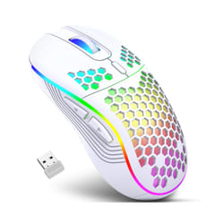Wireless Gaming Mouse RGB Lighting Charging Mouse with Adjustable DPI Ergonomic Honeycomb Design for Desktop Laptop - White