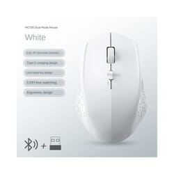 2.4G/Bluetooth Dual Mode Wireless Mice 1600 DPI Rechargeable Ergonomic Silent Mouse For Desktop/Laptop/iPad Computer accessories - White  2.4G  BT