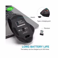 Wireless Mouse Rechargeable Gamer PC Mice Ergonomic 400mAh with 1600DPI Gaming Mice for Office Laptop with Windows Mac - Wireless Mouse
