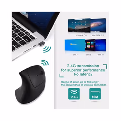Vertical Mouse Ergonomic 2.4GHz Wireless Optical Mice 3 Adjustable DPI 800/1200/1600 6 Buttons for Laptop PC Computer Desktop - Black