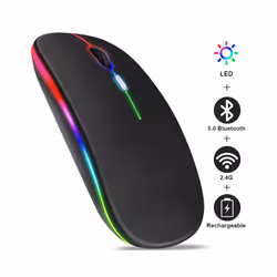 Rechargeable Bluetooth Wireless Mouse with 2.4GHz USB RGB 1600DPI Mouse for Computer Laptop Tablet PC Macbook Gaming Mouse Gamer - Dual Mode Wireless