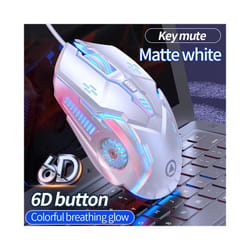 Ergonomic Wired Gaming Mouse RGB Mute Mause LED Backlit 3200dpi 6Button G5 USB Mechanical Mause For PC Laptop Computer Gamer - White Mute