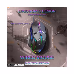GM6 Wired Mouse RGB Mice Wired Computer Mause LED Backlit Ergonomic Gaming Mouse For Laptop PC - GM6 Black