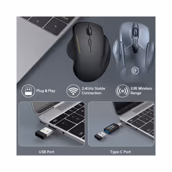 Wireless Gaming Mouse Ergonomic Cordless Mouse with USB Receiver Computer Mouse with 6 Buttons for Laptop PC Computer - A-Black