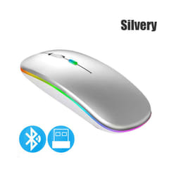 Wireless Mouse Bluetooth compatible 2.4GHz 1600DPI USB Rechargeable RGB Light Portable Mouse For Laptop Computer PC Macbook Game - 2.4G BT Silver