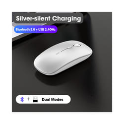 Wireless Mouse Computer Bluetooth Mouse Silent PC Mause Rechargeable Ergonomic Mouse 2.4Ghz USB Optical Mice For Laptop PC - Silver Bluetooth