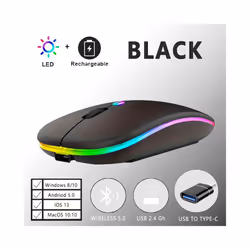 Wireless Bluetooth Mouse With Type-C to USB Adapter, USB Rechargeable With Bluetooth Gaming Mouse For MAC/Laptop/PC/Windows - ...