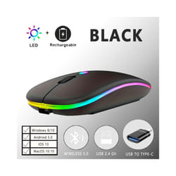 Wireless Bluetooth Mouse With Type-C to USB Adapter, USB Rechargeable With Bluetooth Gaming Mouse For MAC/Laptop/PC/Windows - Black
