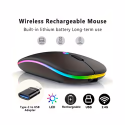 Wireless Bluetooth Mouse With Type-C to USB Adapter, USB Rechargeable With Bluetooth Gaming Mouse For MAC/Laptop/PC/Windows - Black