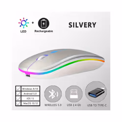 Wireless Bluetooth Mouse With Type-C to USB Adapter, USB Rechargeable With Bluetooth Gaming Mouse For MAC/Laptop/PC/Windows - ...