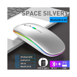 Wireless Mouse, Silent Bluetooth-compatible Mice Portable Mobile Optical Office Mause, for PC Laptop MacBook Gaming Mouse - Dual mode-Sliver