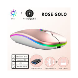 Wireless Bluetooth Mouse With Type-C to USB Adapter, USB Rechargeable With Bluetooth Gaming Mouse For MAC/Laptop/PC/Windows - Rose Gold