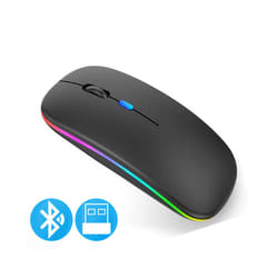 Wireless Mouse Bluetooth compatible 2.4GHz 1600DPI USB Rechargeable RGB Light Portable Mouse For Laptop Computer PC Macbook Game - 2.4G BT Black