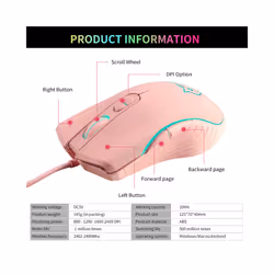 USB Wired Gaming Mouse Pink Computer Professional E-sports Mause 2400 DPI Colorful Backlit Silent Mice for Lol Data Laptop Pc - black