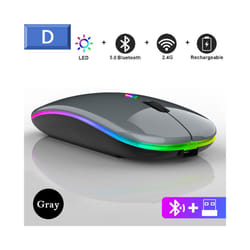 Silent Bluetooth Mouse Rechargeable Wireless Computer Laptop Optical Mouse for iPad Samsung Tablet Universal Mice Noiseless - Gray-Dual Mode