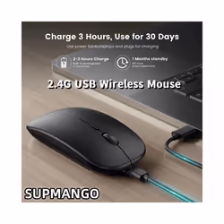 Rechargeable Wireless Mouse With 2.4GHz USB 1600DPI Mouse for Computer Laptop Tablet PC Macbook Gaming Mouse Gam - 2.4G Black