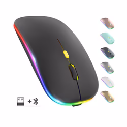 Wireless Mouse RGB Rechargeable Bluetooth Mice Wireless Computer Mause LED Backlit Ergonomic Gaming Mouse for Laptop PC - black
