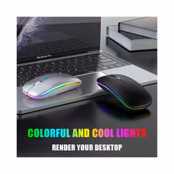 Bluetoooth 5.0 Wireless Mouse With USB Rechargeable RGB Light For Laptop Computer PC Macbook Gaming Mouse 2.4GHz 1600DPI - Silver
