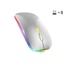 Wireless Mouse RGB Rechargeable Bluetooth Mice Wireless Computer Mause LED Backlit Ergonomic Gaming Mouse for Laptop PC - sliver