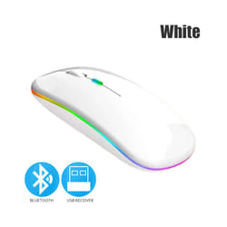 Bluetoooth 5.0 Wireless Mouse With USB Rechargeable RGB Light For Laptop Computer PC Macbook Gaming Mouse 2.4GHz 1600DPI - White