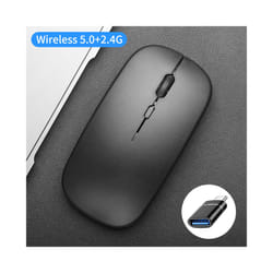 Wireless Mouse Dual Modes Bluetooth-compatibl Portable Office Mouse for Laptop Notebook PC MacBook Battery Gaming Mouse - A With Adapter