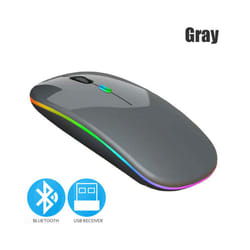 Bluetoooth 5.0 Wireless Mouse With USB Rechargeable RGB Light For Laptop Computer PC Macbook Gaming Mouse 2.4GHz 1600DPI - Gray