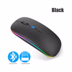 Bluetoooth 5.0 Wireless Mouse With USB Rechargeable RGB Light For Laptop Computer PC Macbook Gaming Mouse 2.4GHz 1600DPI - Bl ...